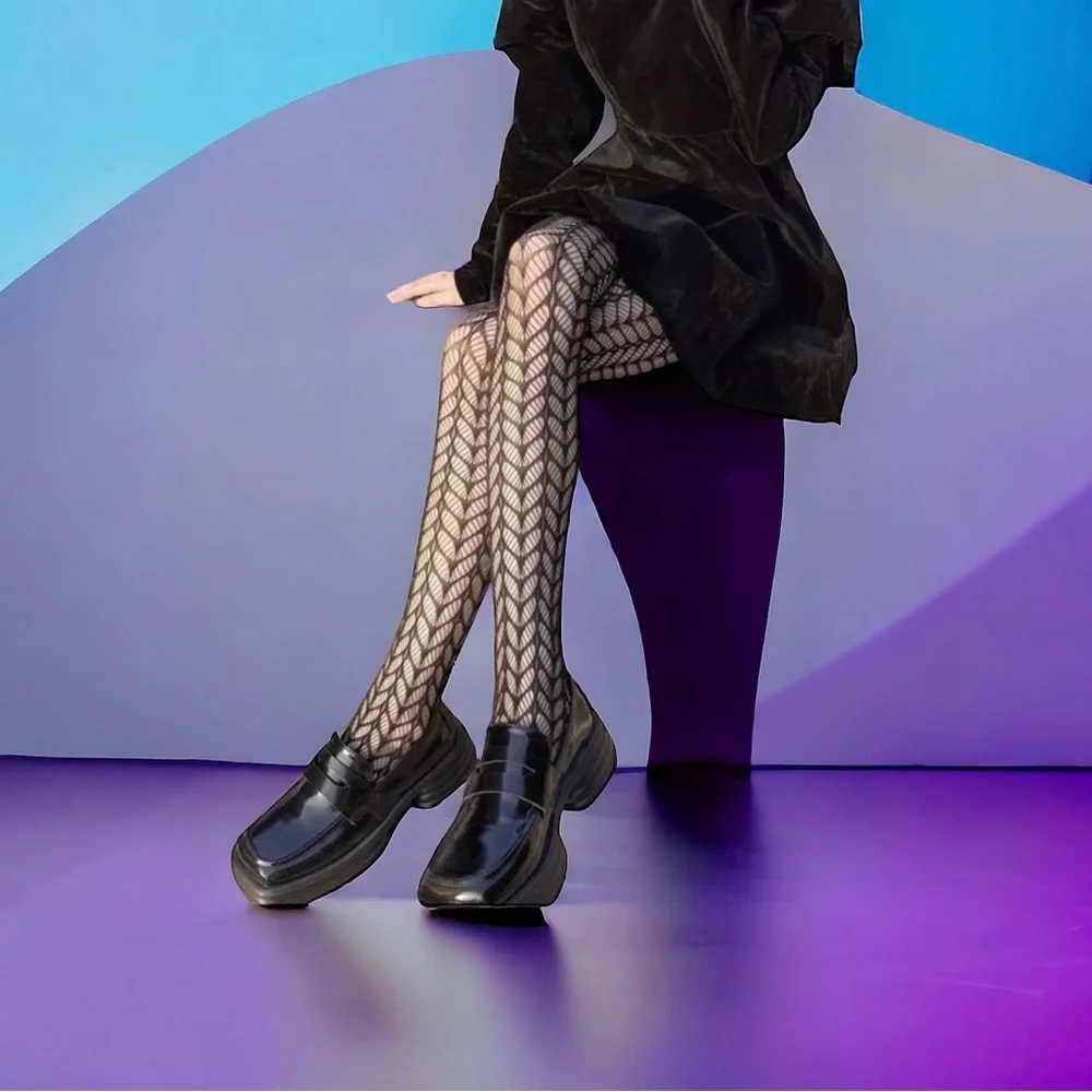 Black Fishnet High Waist Hollow Out Mesh Pantyhose One Size‎